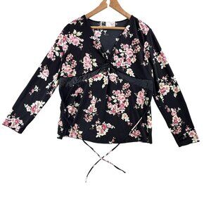 Tomorrow's Mother Top Womens Large Black Floral Maternity Nursing Wrap Blouse